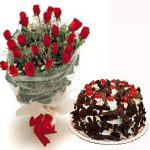 Red Flowers With Cake Combo